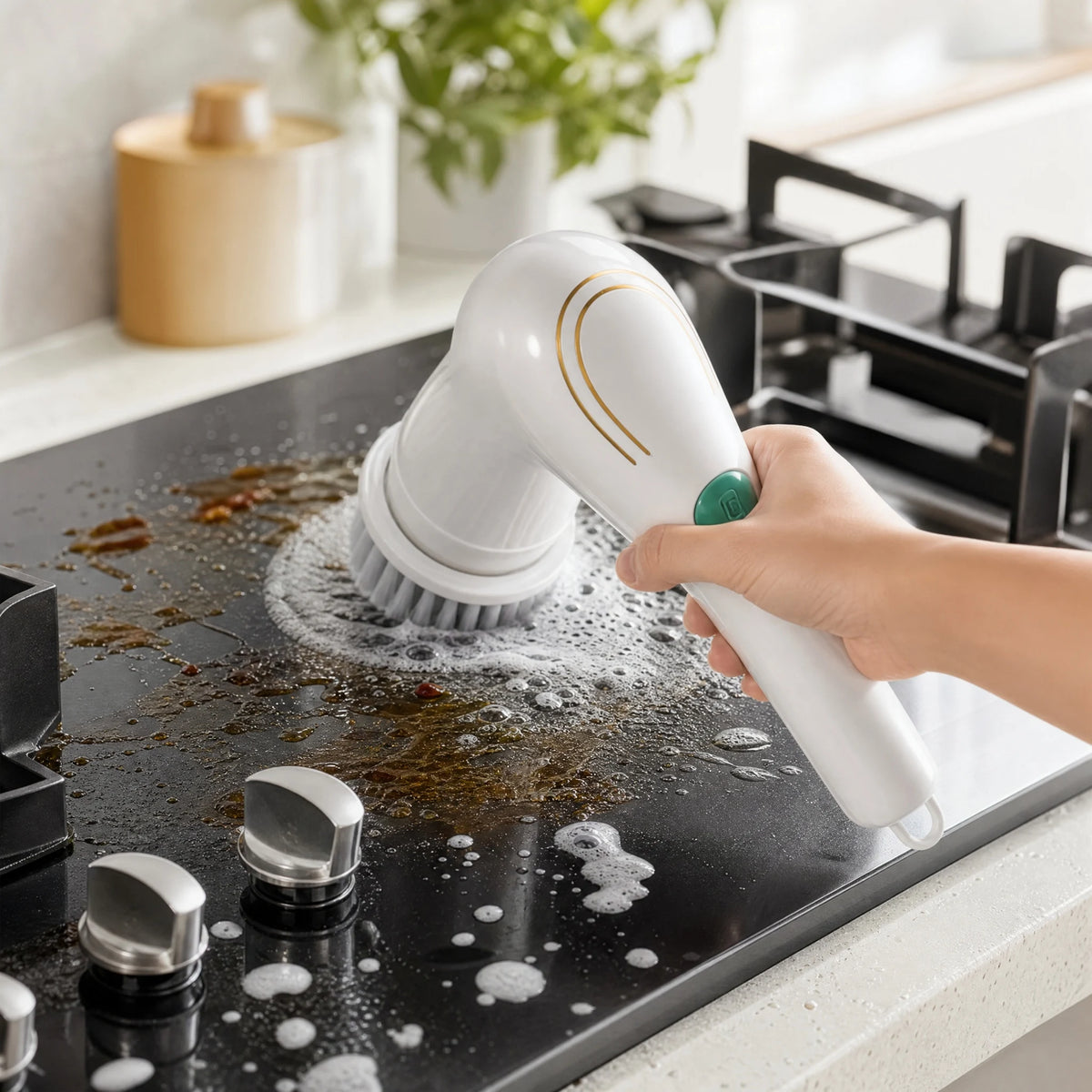 Electric cleaning brush with five interchangeable brush heads