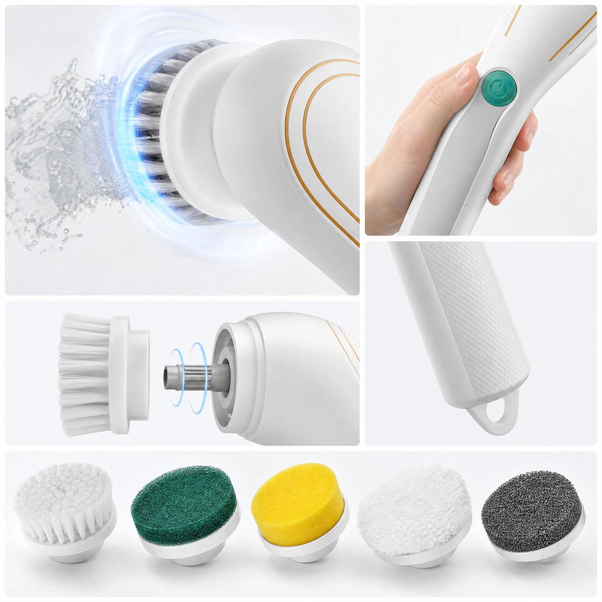 Electric spin cleaning brush for kitchen sink and surfaces