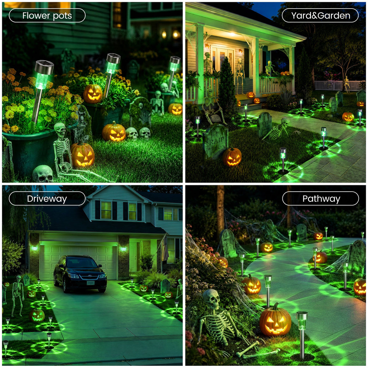 Green Solar Pathway Lights | 20-Pack Outdoor Halloween Decor