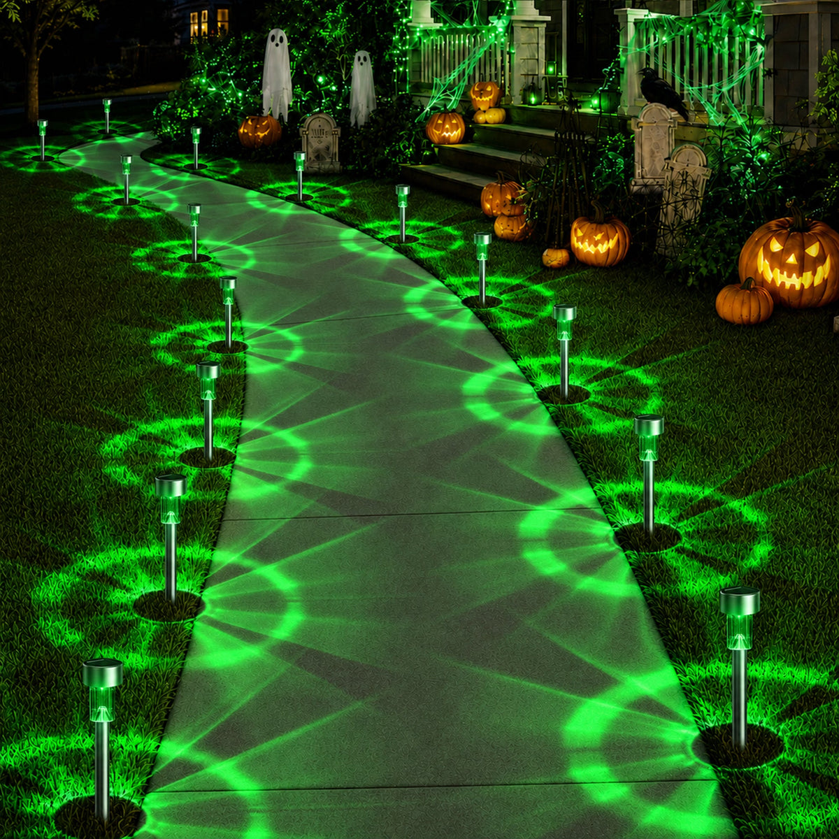 Green Solar Pathway Lights | 20-Pack Outdoor Halloween Decor
