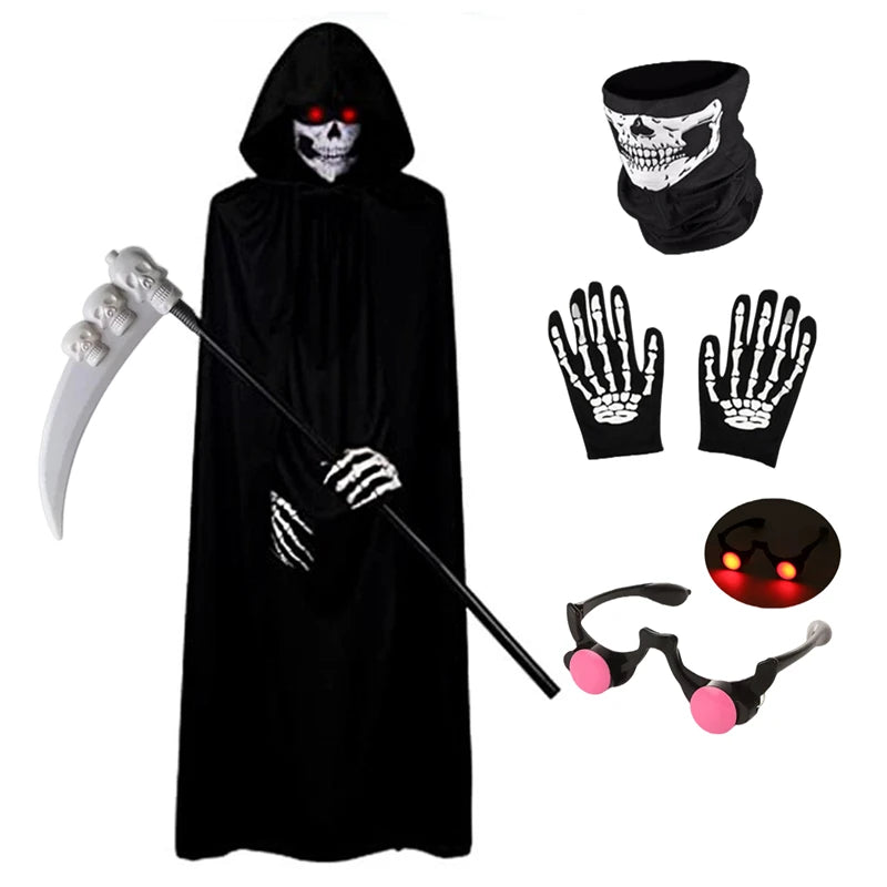 Kids Grim Reaper Costume | Glowing Red Eyes & Scythe