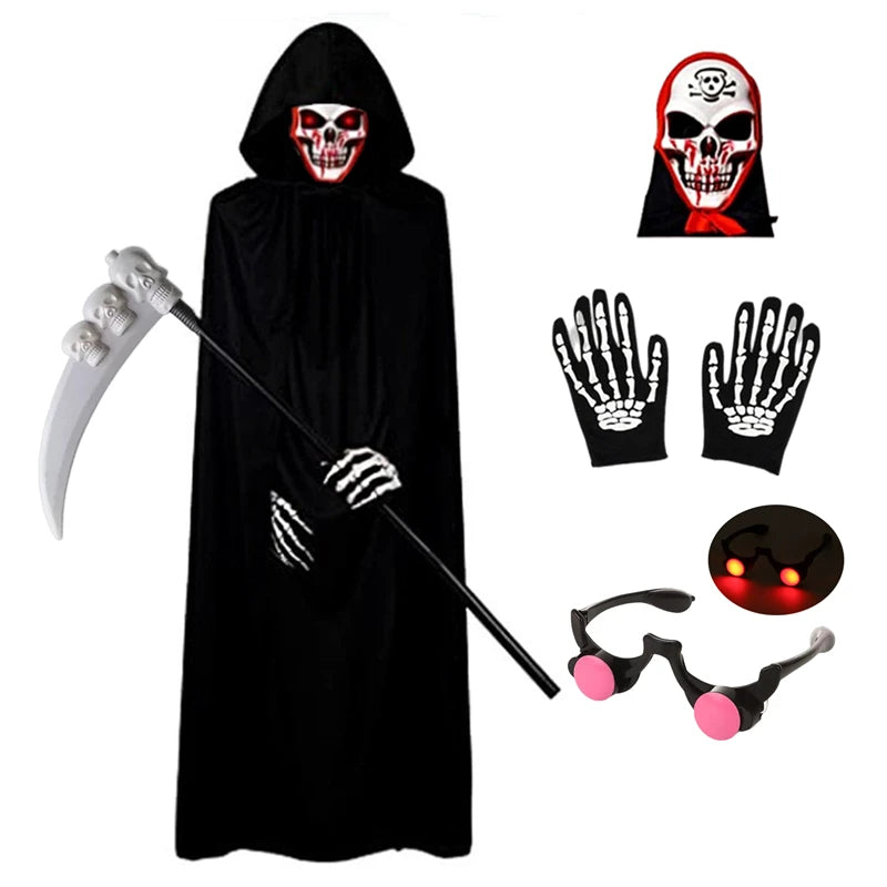 Kids Grim Reaper Costume | Glowing Red Eyes & Scythe
